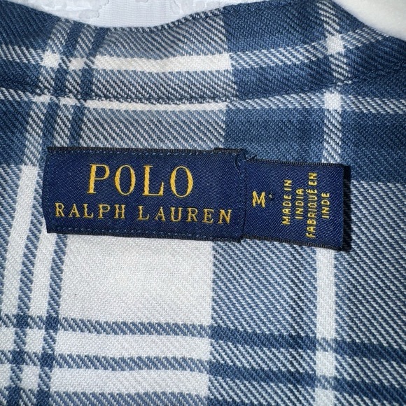 POLO RALPH LAUREN Dian Blue/White Plaid Women's Medium 3/4 Puff Sleeves Shirt - Picture 8 of 16